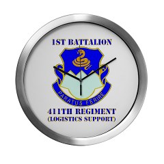 1B411R - M01 - 03 - DUI - 1st Battalion - 411th Regiment (LS) with Text Modern Wall Clock