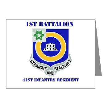 1B41IR - A01 - 02 - DUI - 1st Bn - 41st Infantry Regt with Text - Note Cards (Pk of 20) - Click Image to Close