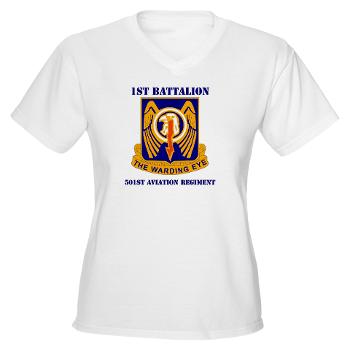 1B501AR - A01 - 04 - DUI - 1st Bn - 501st Avn Regt with Text - Women's V-Neck T-Shirt