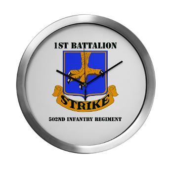 1B502IR - M01 - 03 - DUI - 1st Battalion - 502nd Infantry Regiment with Text - Modern Wall Clock