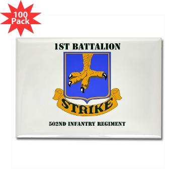 1B502IR - M01 - 01 - DUI - 1st Battalion - 502nd Infantry Regiment with Text - Rectangle Magnet (100 pack)