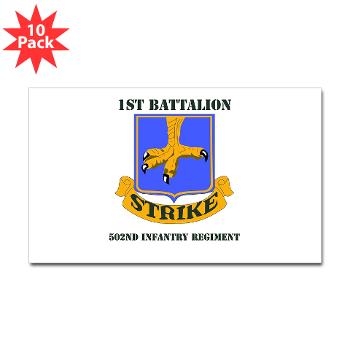 1B502IR - M01 - 01 - DUI - 1st Battalion - 502nd Infantry Regiment with Text - Sticker (Rectangle 10 pk)