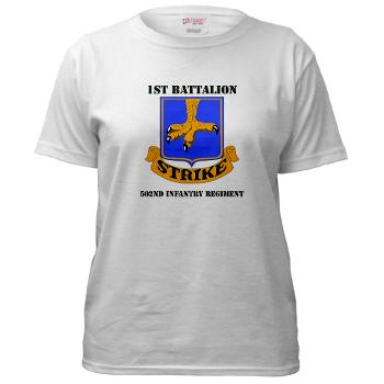 1B502IR - A01 - 04 - DUI - 1st Battalion - 502nd Infantry Regiment with Text - Women's T-Shirt