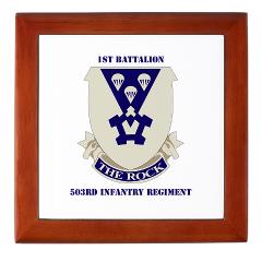 1B503IR - M01 - 03 - DUI - 1st Battalion - 503rd Infantry Regiment with Text - Keepsake Box