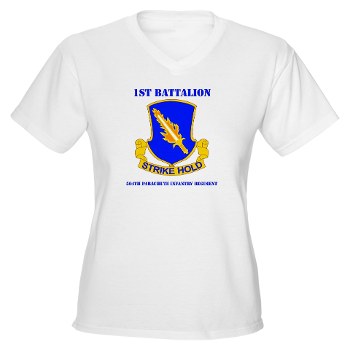 1B504PIR - A01 - 04 - DUI - 1st Bn - 504th Parachute Infantry Regt with Text - Women's V-Neck T-Shirt