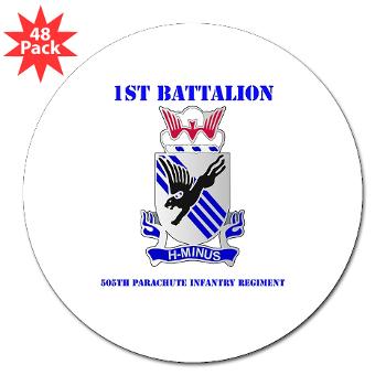 1B505PIR - M01 - 01 - DUI - 1st Battalion, 505th Parachute Infantry Regiment with Text 3" Lapel Sticker (48 pk)