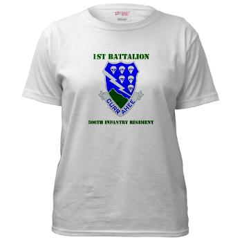 1B506IR - A01 - 04 - DUI - 1st Bn - 506th Infantry Regiment with Text Women's T-Shirt