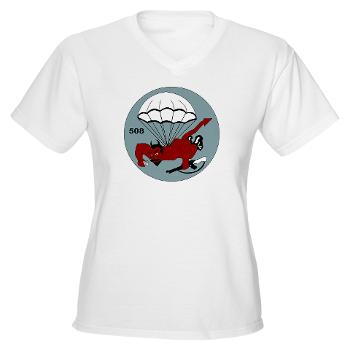 1B508PIR - A01 - 04 - DUI - 1st Bn - 508th Parachute Infantry Regt - Women's V-Neck T-Shirt