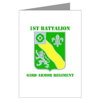 1B63AR - M01 - 02 - DUI - 1st Bn - 63rd Armor Regt with Text Greeting Cards (Pk of 20)