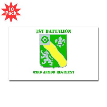 1B63AR - M01 - 01 - DUI - 1st Bn - 63rd Armor Regt with Text Sticker (Rectangle 10 pk) - Click Image to Close