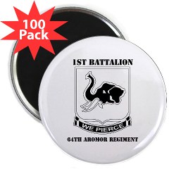 1B64AR - M01 - 01 - DUI - 1st Bn - 64th Armor Regt with Text 2.25" Magnet (100 pack)