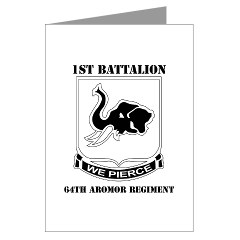 1B64AR - M01 - 02 - DUI - 1st Bn - 64th Armor Regt with Text Greeting Cards (Pk of 10)