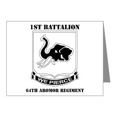 1B64AR - M01 - 02 - DUI - 1st Bn - 64th Armor Regt with Text Note Cards (Pk of 20)