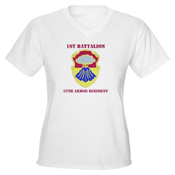 1B67AR - A01 - 04 - DUI - 1st Bn - 67th Armor Regt with Text - Women's V-Neck T-Shirt