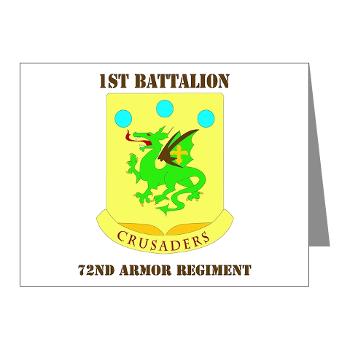1B72AR - M01 - 02 - DUI - 1st Bn - 72nd Armor Regt with Text - Note Cards (Pk of 20)