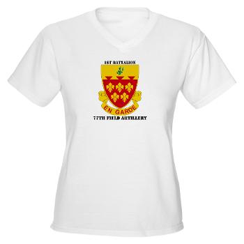 1B77FA - A01 - 04 - DUI - 1st Battalion, 77th Field Artillery with Text Women's V-Neck T-Shirt