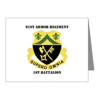 1B81AR - M01 - 02 - DUI - 1st Battalion - 81st Armor Regiment with Text - Note Cards (Pk of 20)