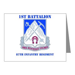 1B87IR - M01 - 02 - DUI - 1st Battalion - 87th Infantry Regiment with Text Note Cards (Pk of 20)