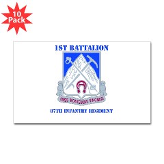 1B87IR - M01 - 01 - DUI - 1st Battalion - 87th Infantry Regiment with Text Sticker (Rectangle 10 pk)