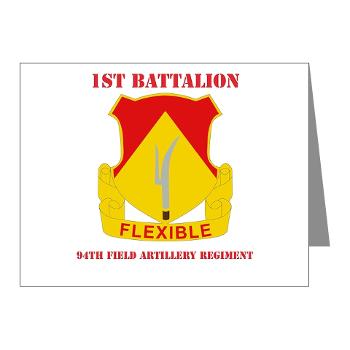 1B94FAR - M01 - 02 - DUI - 1st Bn - 94th FA Regt - with Text - Note Cards (Pk of 20)