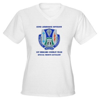 1BCT1BSTB - A01 - 04 - DUI - 1st Bde - Special Troops Bn with Text - Women's V-Neck T-Shirt