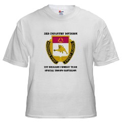1BCTSTB - A01 - 04 - DUI - 1st BCT - Special Troops Bn with Text - White T-Shirt