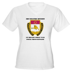 1BCTSTB - A01 - 04 - DUI - 1st BCT - Special Troops Bn with Text - Women's V-Neck T-Shirt