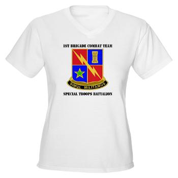 1BCTSTB - A01 - 04 - DUI - 1st BCT - Special Troops Battalion with Text Women's V-Neck T-Shirt