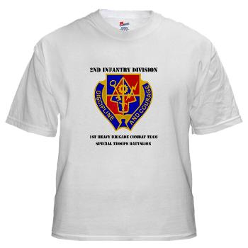 1BSTB - A01 - 04 - DUI - 1st Bde Special Troops Battalion with Text White T-Shirt - Click Image to Close