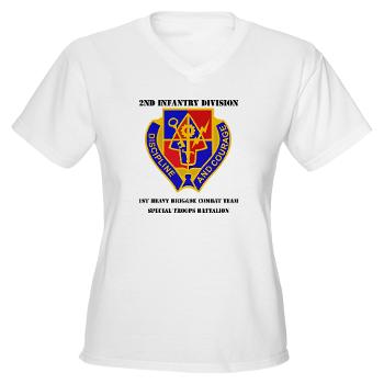 1BSTB - A01 - 04 - DUI - 1st Bde Special Troops Battalion with Text Women's V-Neck T-Shirt - Click Image to Close