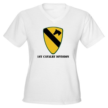 1CAV - A01 - 04 - SSI - 1st Cavalry Division with text Wome's V-Neck Tshirt