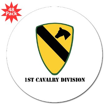 1CAV - M01 - 01 - SSI - 1st Cavalry Division with Text 3" Lapel Sticker (48 Pack)