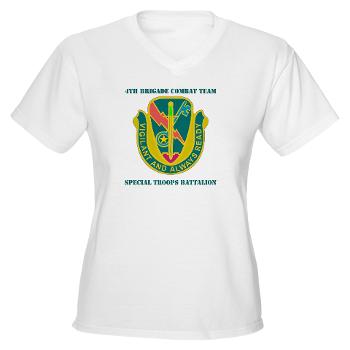1CAV4BCTSTB - A01 - 04 - DUI - 4th BCT - Special Troops Bn with Text - Women's V-Neck T-Shirt