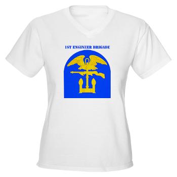 1EB - A01 - 04 - SSI - 1st Engineer Brigade with Text - Women's V-Neck T-Shirt