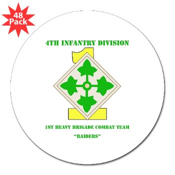 1HBCTR - M01 - 01 - DUI - 1st Heavy BCT - Raiders with text - 3" Lapel Sticker (48 pk)
