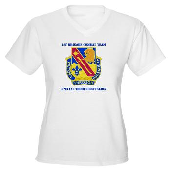1ID1BCTSTB - A01 - 04 - DUI - 1st BCT - Special Troops Bn with Text - Women's V-Neck T-Shirt