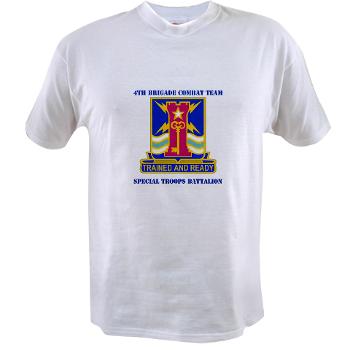 1ID4BCTSTB - A01 - 04 - DUI - 4th BCT - Special Troops Battalion with Text - Value T-Shirt - Click Image to Close