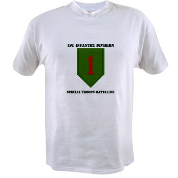 1IDSTB - A01 - 04 - DUI - Division - Special Troops Battalion with Text - Value T-shirt - Click Image to Close