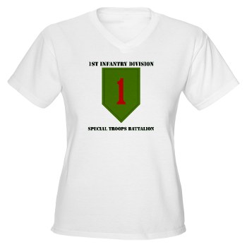 1IDSTB - A01 - 04 - DUI - Division - Special Troops Battalion with Text - Women's V-Neck T-Shirt - Click Image to Close