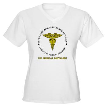 1MRB - A01 - 04 - DUI - 1st Medical Recruiting Battalion (Patriots) with Text - Women's V -Neck T-Shirt