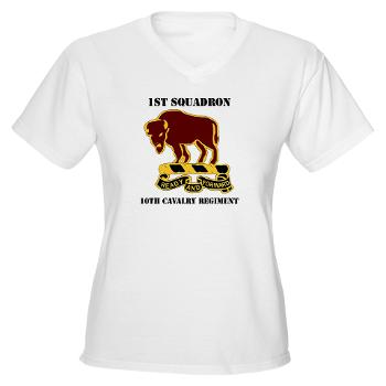 1S10CR - A01 - 04 - DUI - 1st Sqdrn - 10th Cavalry Regt with Text - Women's V-Neck T-Shirt
