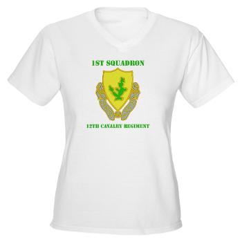 1S12CR - A01 - 04 - DUI - 1st Squadron - 12th Cavalry Regiment with Text - Women's V-Neck T-Shirt - Click Image to Close