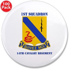 1S14CR - M01 - 01 - DUI - 1st Sqdrn - 14th Cavalry Regt with Text - 3.5" Button (100 pack) - Click Image to Close