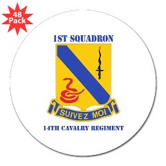 1S14CR - M01 - 01 - DUI - 1st Sqdrn - 14th Cavalry Regt with Text - 3" Lapel Sticker (48 pk) - Click Image to Close