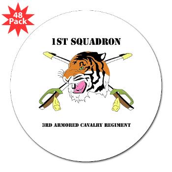 1S3ACR - M01 - 01 - DUI - 1st Sqdrn - 3rd ACR with text - 3" Lapel Sticker (48 pk)