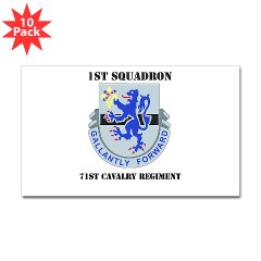 1S71CR - M01 - 01 - DUI - 1st Squadron - 71st Cavalry Regiment with Text Sticker (Rectangle 10 pk)