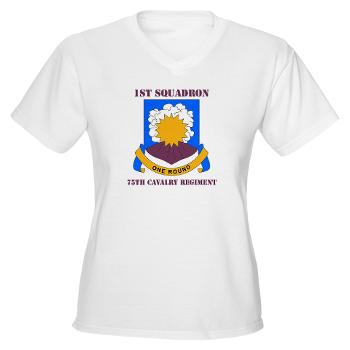 1S75CR - A01 - 04 - DUI - 1st Squadron - 75th Cavalry Regiment with Text Women's V-Neck T-Shirt