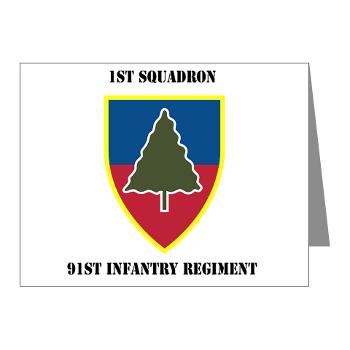 1S91IR - M01 - 02 - 1st Squadron 91st Infantry Regiment with Text - Note Cards (Pk of 20)