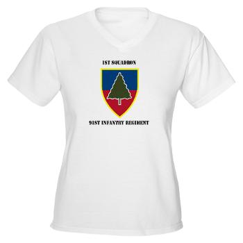 1S91IR - A01 - 04 - 1st Squadron 91st Infantry Regiment with Text - Women's V-Neck T-Shirt