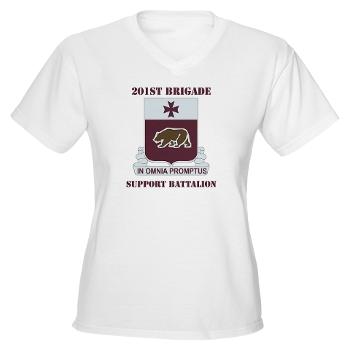 201BSB - A01 - 04 - DUI - 201st Bde - Support Battalion with Text Women's V-Neck T-Shirt